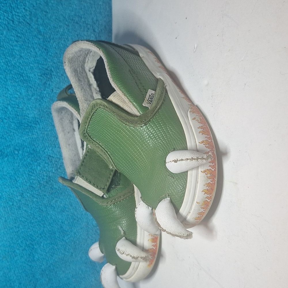 Toddler Vans Off The Wall Green Dragon Claw Reptile Slip-on with Velcro Size 7 - Picture 4 of 13